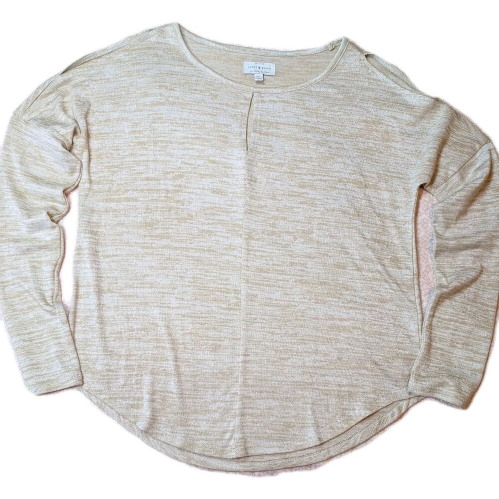 Lucky Brand Cold Shoulder Knit Top Long Sleeve Heather Ivory Casual XS